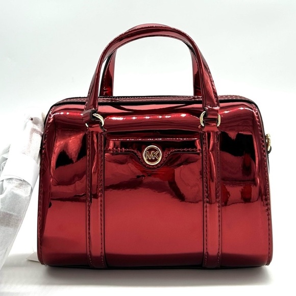 Michael Kors Handbags - Michael Kors Jet Set Small Patent Duffel Crossbody Bag Cherry